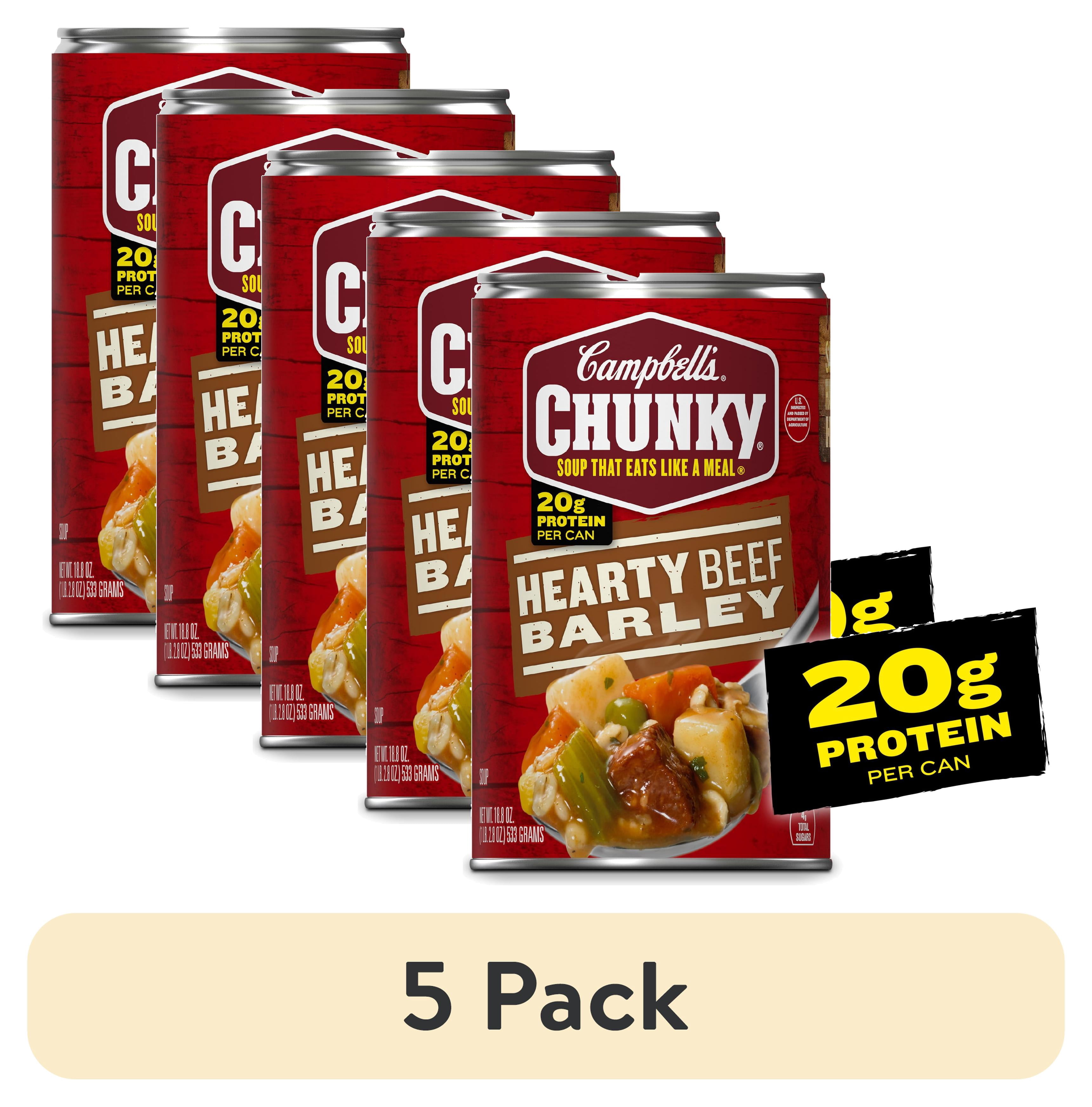 (5 pack) Campbell's Chunky Soup, Ready to Serve Hearty Beef and Barley Soup, 18.8 oz Can