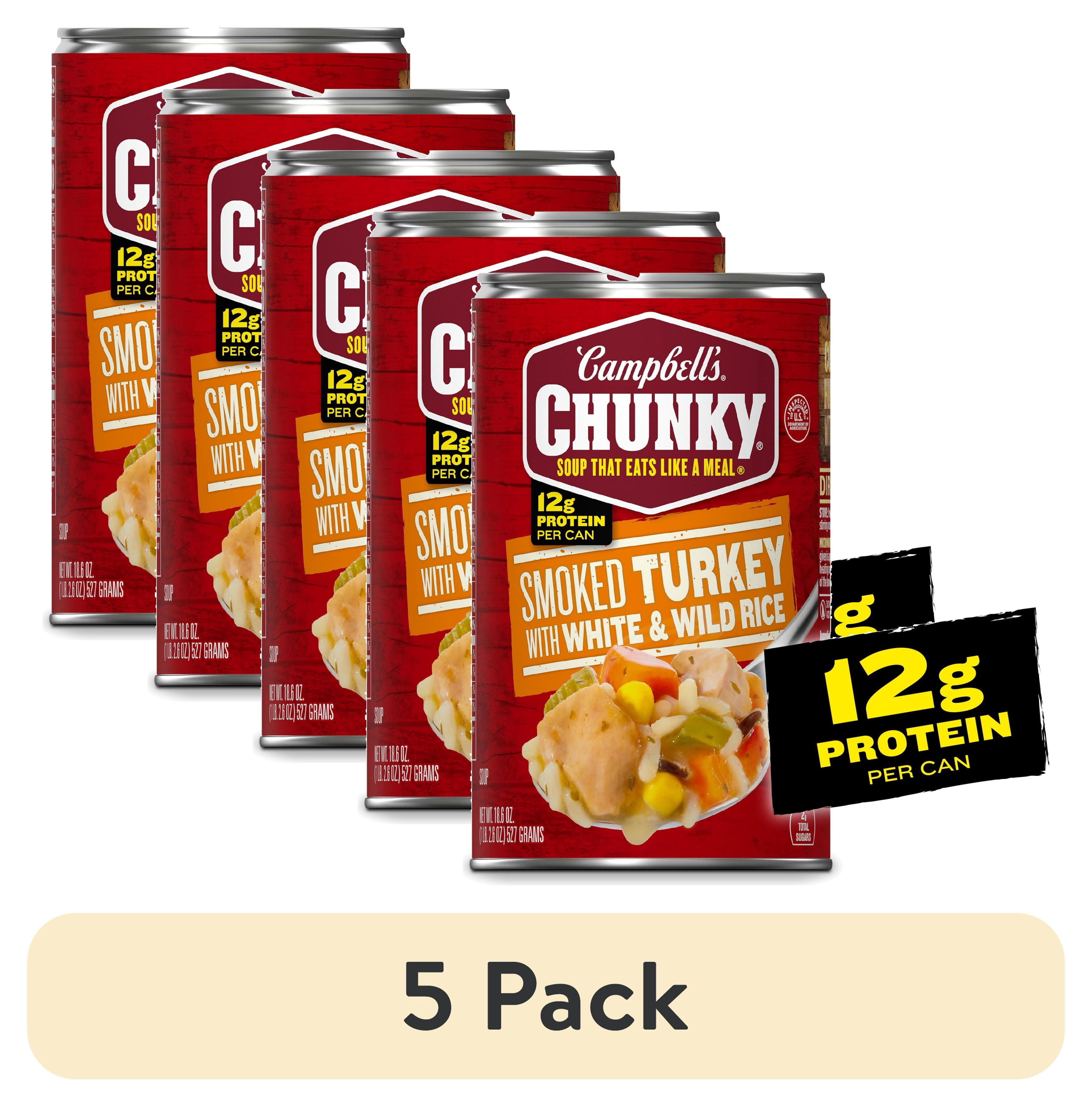 (5 pack) Campbell’s Chunky Soup, Ready to Serve Smoked Turkey with White and Wild Rice Soup, 18.6 oz Can