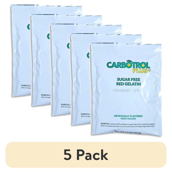 (5 pack) Carbotrol Assorted Sugar Free Red Gelatin Mix Value Pack   Cherry, Raspberry, Strawberry | 2.5 Ounce | Pack of 6 (192 Total Servings)