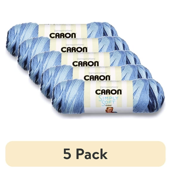 (5 pack) Caron Simply Soft Ombre 4 Medium Acrylic Yarn, Saturday Blue Jeans Ombre 5oz/141g, 235 Yards