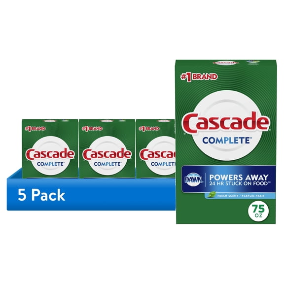 (5 pack) Cascade Complete Dishwasher Detergent Powder, Dish Detergent, Dish Soap, Fresh, 75 fl oz