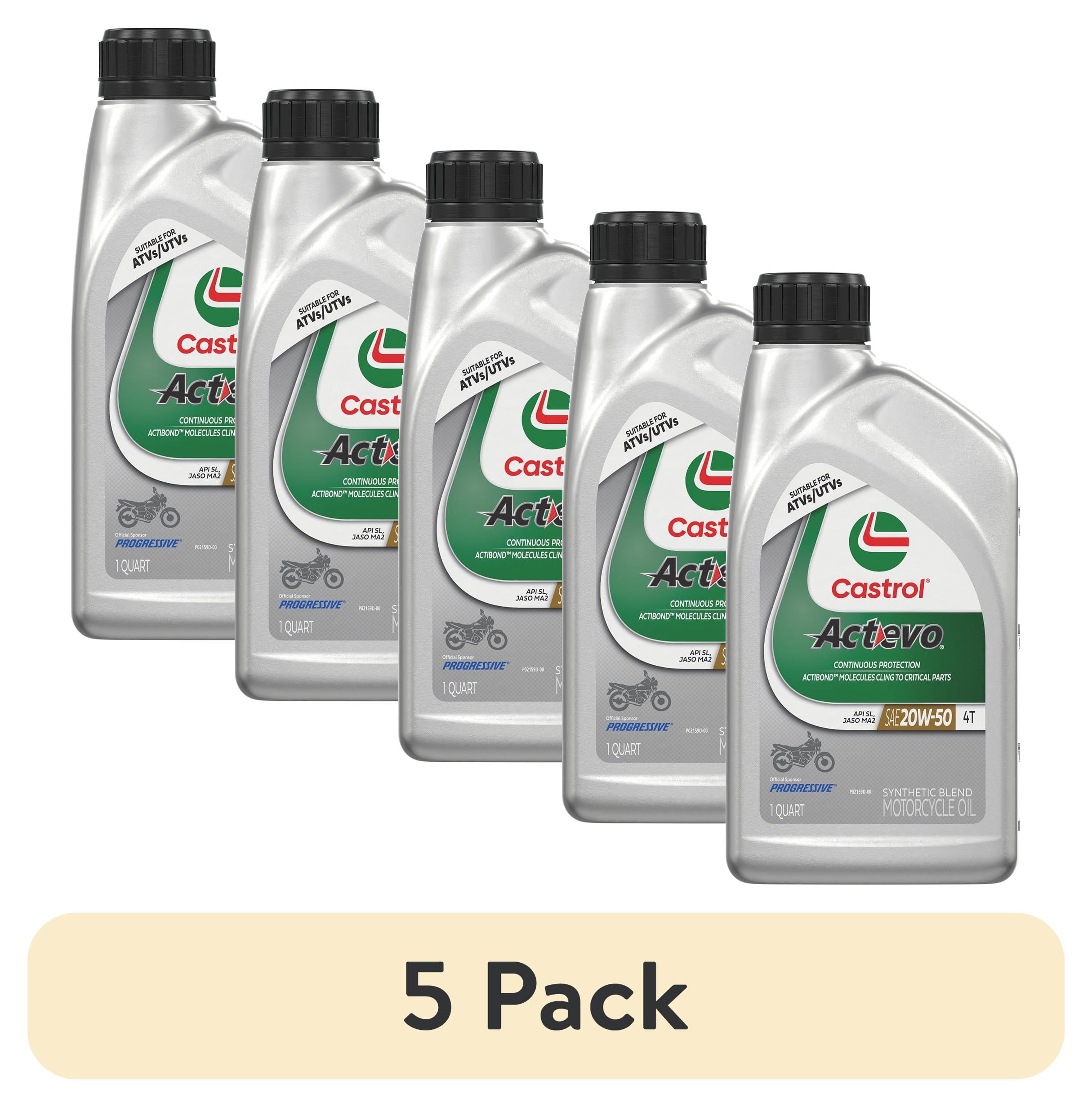 (5 pack) Castrol Actevo 4T 20W-50 Part Synthetic Motorcycle Oil, 1 Quart RFID