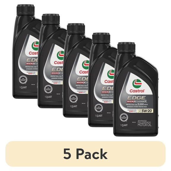 (5 pack) Castrol EDGE High Mileage 5W-20 Advanced Full Synthetic Motor Oil, 1 Quart