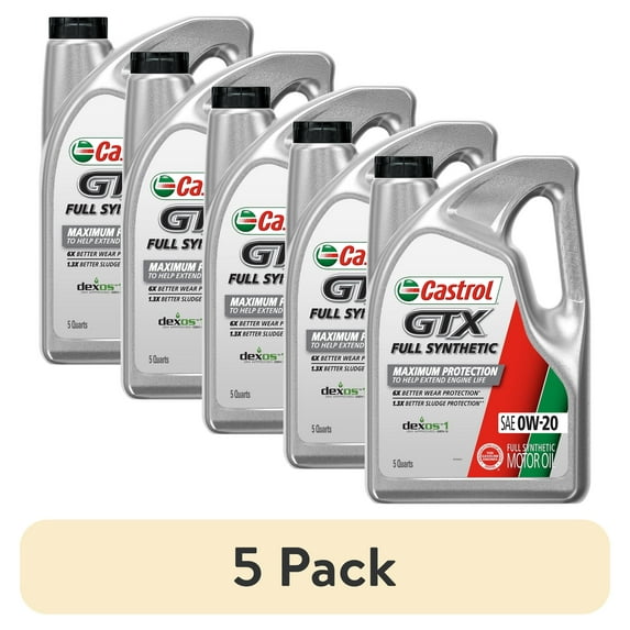 (5 pack) Castrol GTX Full Synthetic 0W-20 Motor Oil, 5 Quarts