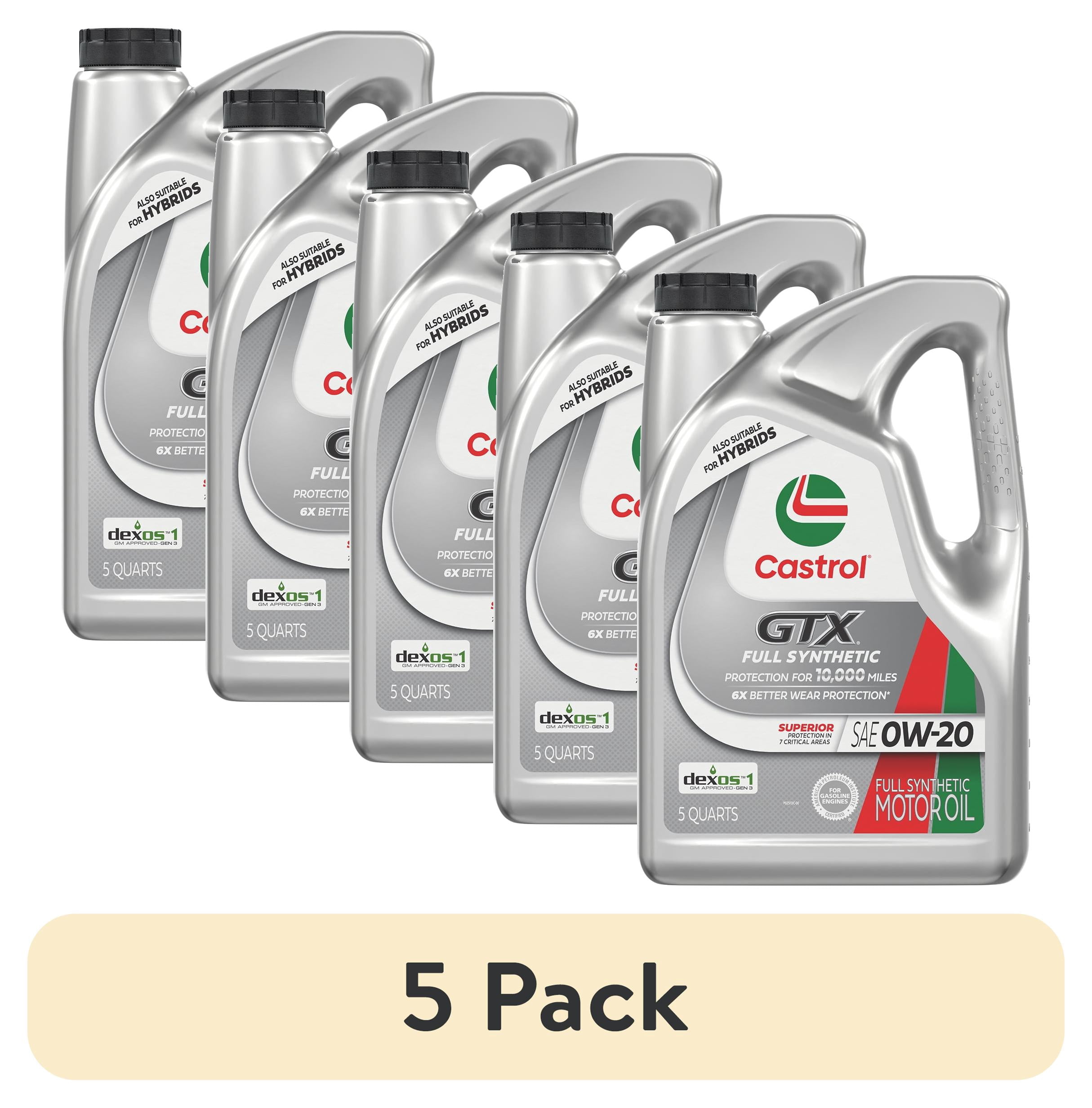 (5 pack) Castrol GTX Full Synthetic 0W-20 Motor Oil, 5 Quarts
