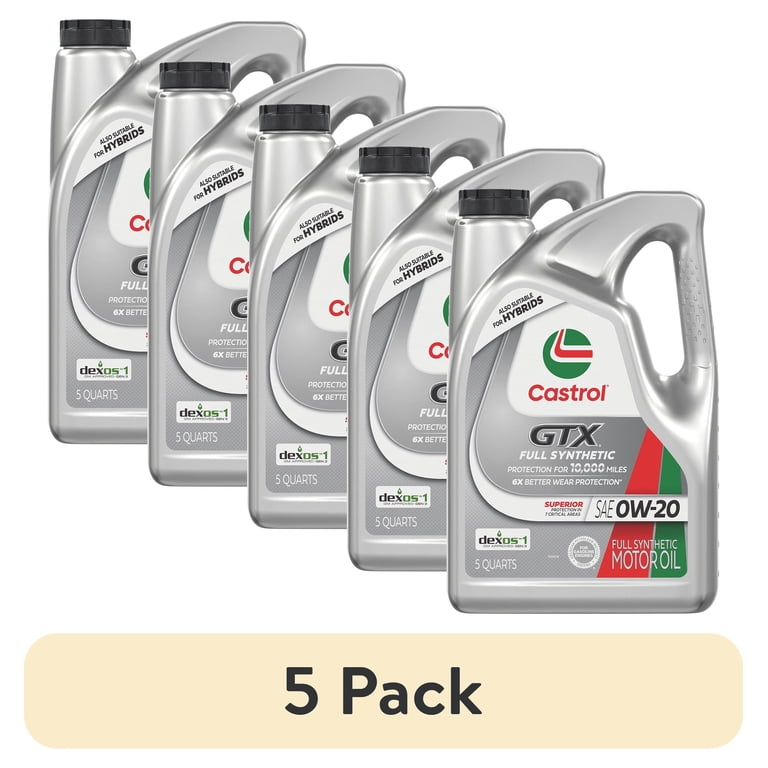5 pack) Castrol GTX Full Synthetic 0W-20 Motor Oil, 5 Quarts