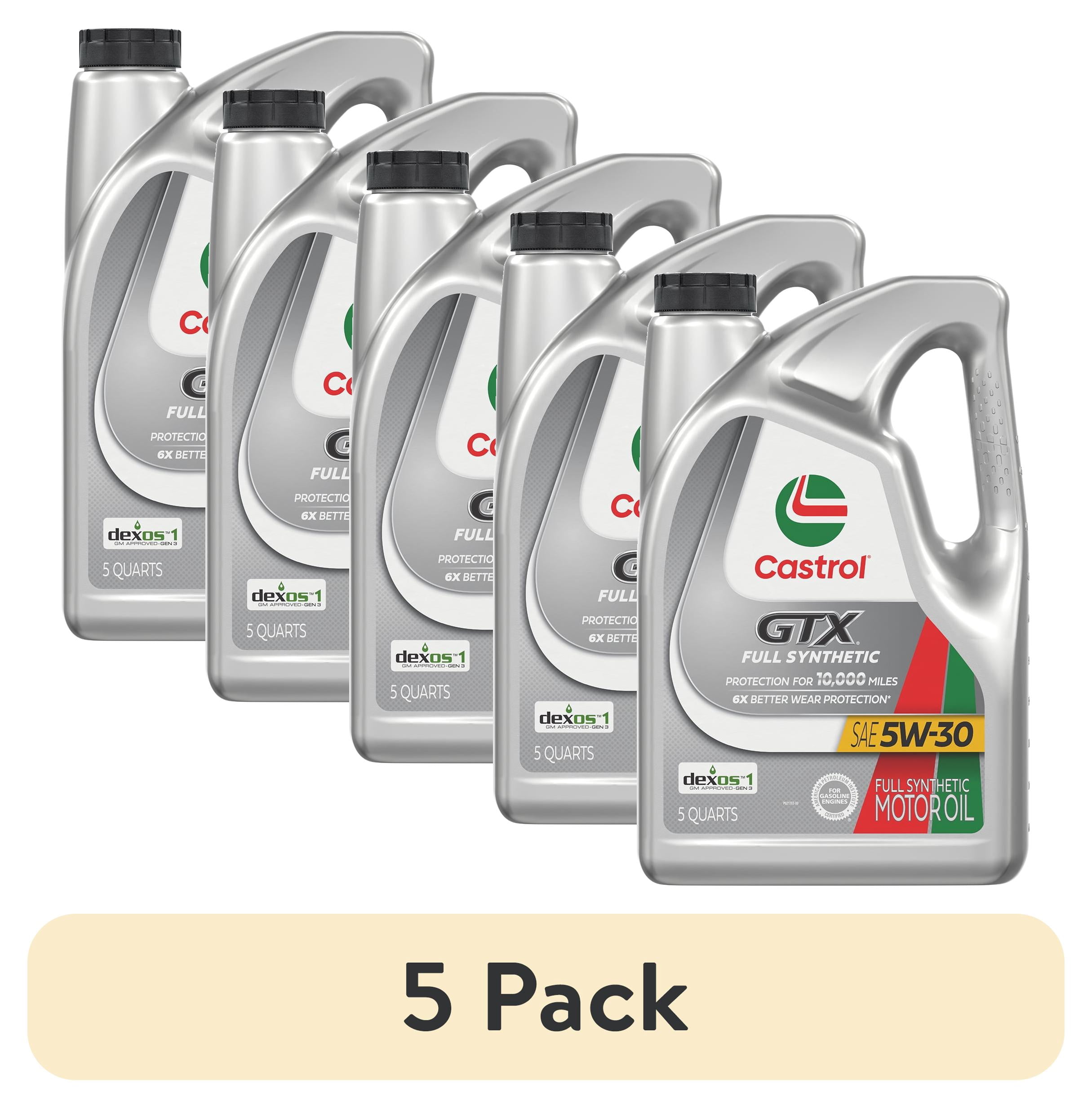 (5 pack) Castrol GTX Full Synthetic 5W-30 Motor Oil, 5 Quarts (RFID)