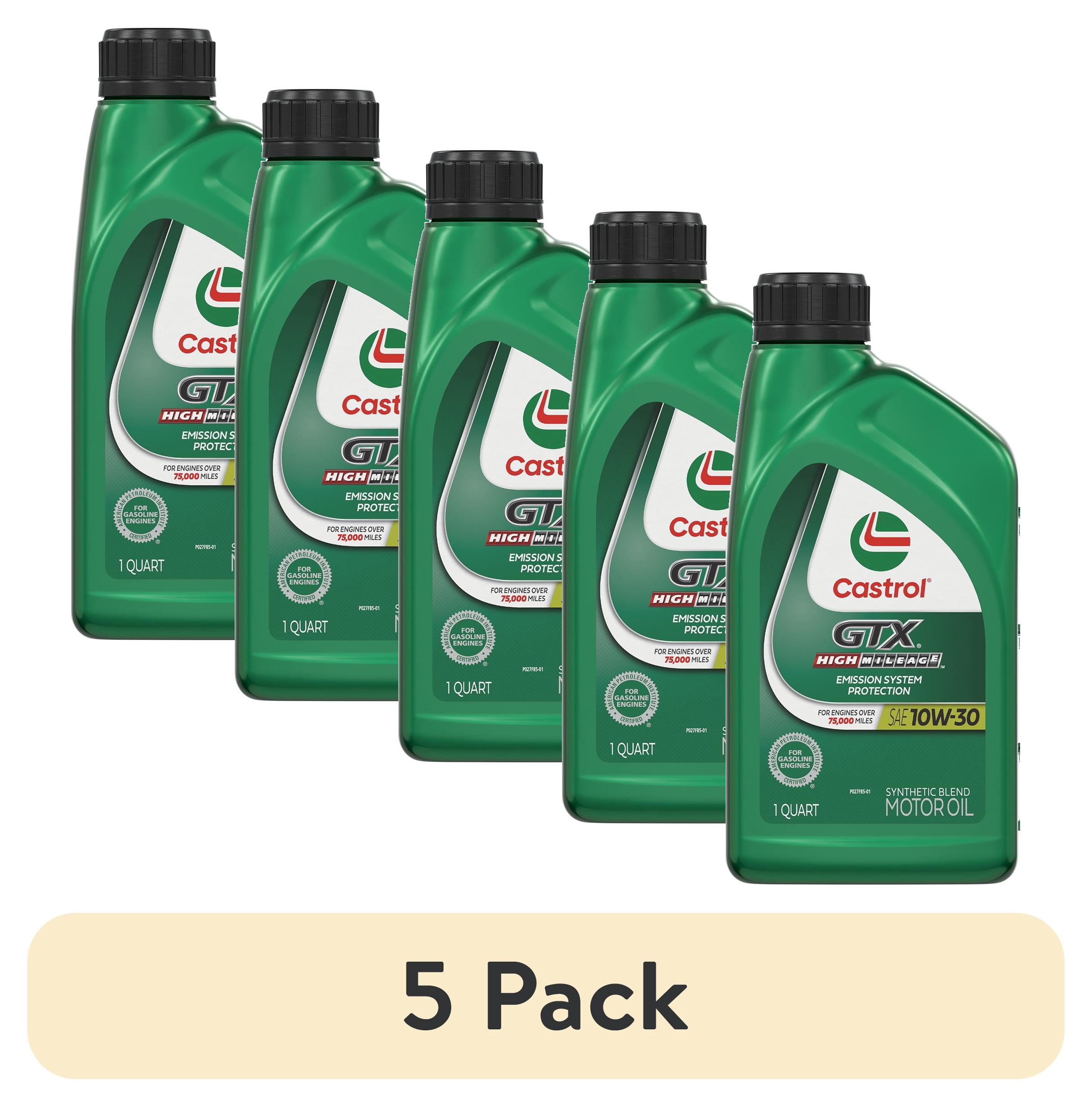 (5 pack) Castrol GTX High Mileage 10W-30 Synthetic Blend Motor Oil, 1 Quart