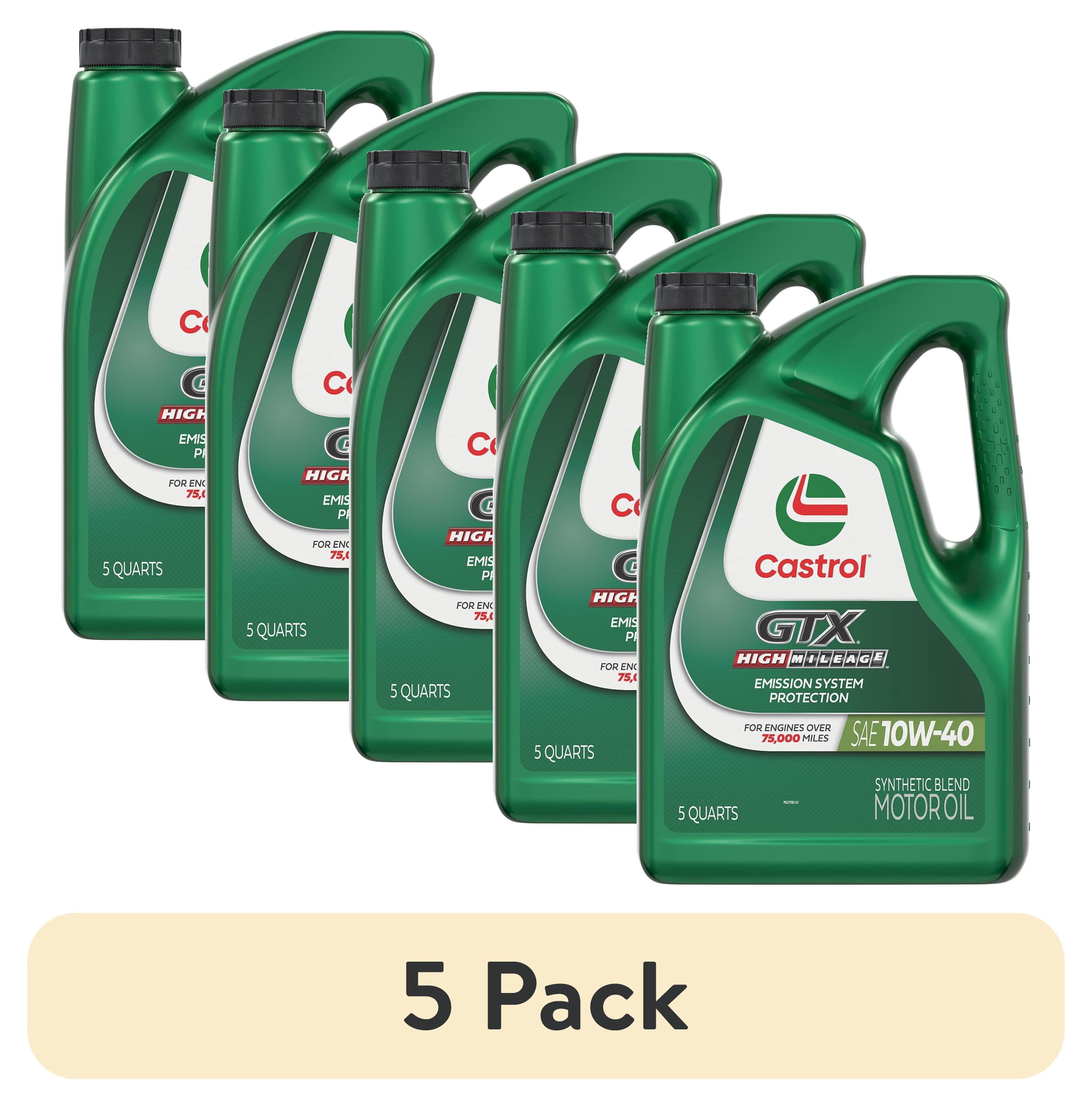 (5 pack) Castrol GTX High Mileage 10W-40 Synthetic Blend Motor Oil, 5 Quarts