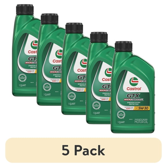 (5 pack) Castrol GTX High Mileage 5W-30 Synthetic Blend Motor Oil, 1 Quart