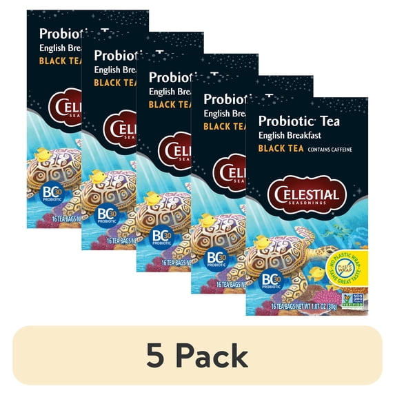 (5 pack) Celestial Seasonings English Breakfast Probiotic Black Tea Bags (18 Count)