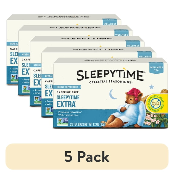 (5 pack) Celestial Seasonings Sleepytime Extra Wellness Herbal Tea Bags (20 Count)