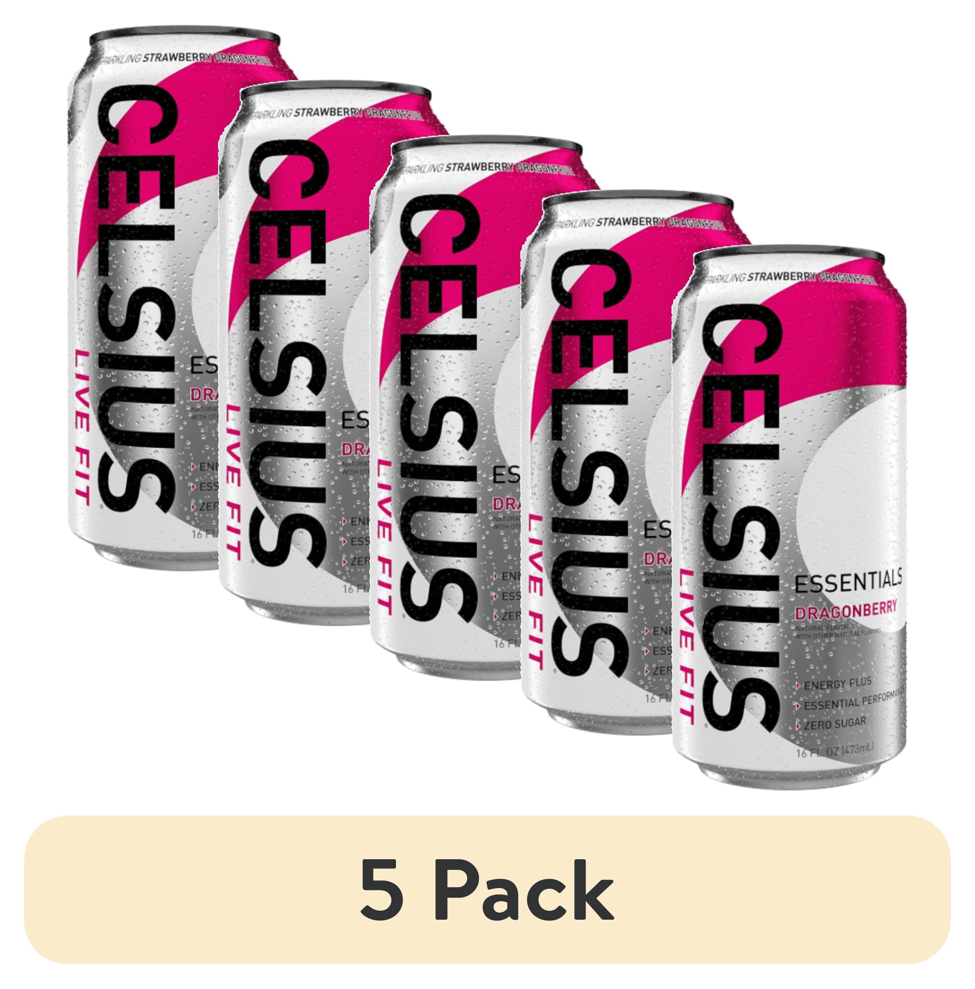 (5 pack) Celsius Essentials Sparkling Dragonberry Flavor Energy Drink, 16 fl oz