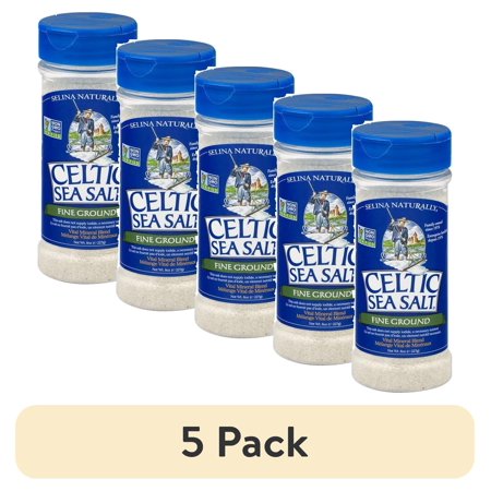 (5 pack) Celtic Sea Salt Fine Ground Kosher Certified Sea Salt, Allergen-Free, 8 oz Shaker