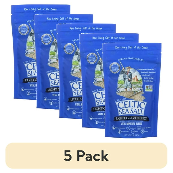(5 pack) Celtic Sea Salt Light Grey, 8 Oz