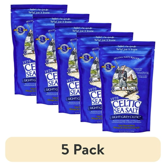 (5 pack) Celtic Sea Salt Light Grey Sea Salt Resealable Bag Kosher Certified 16 oz
