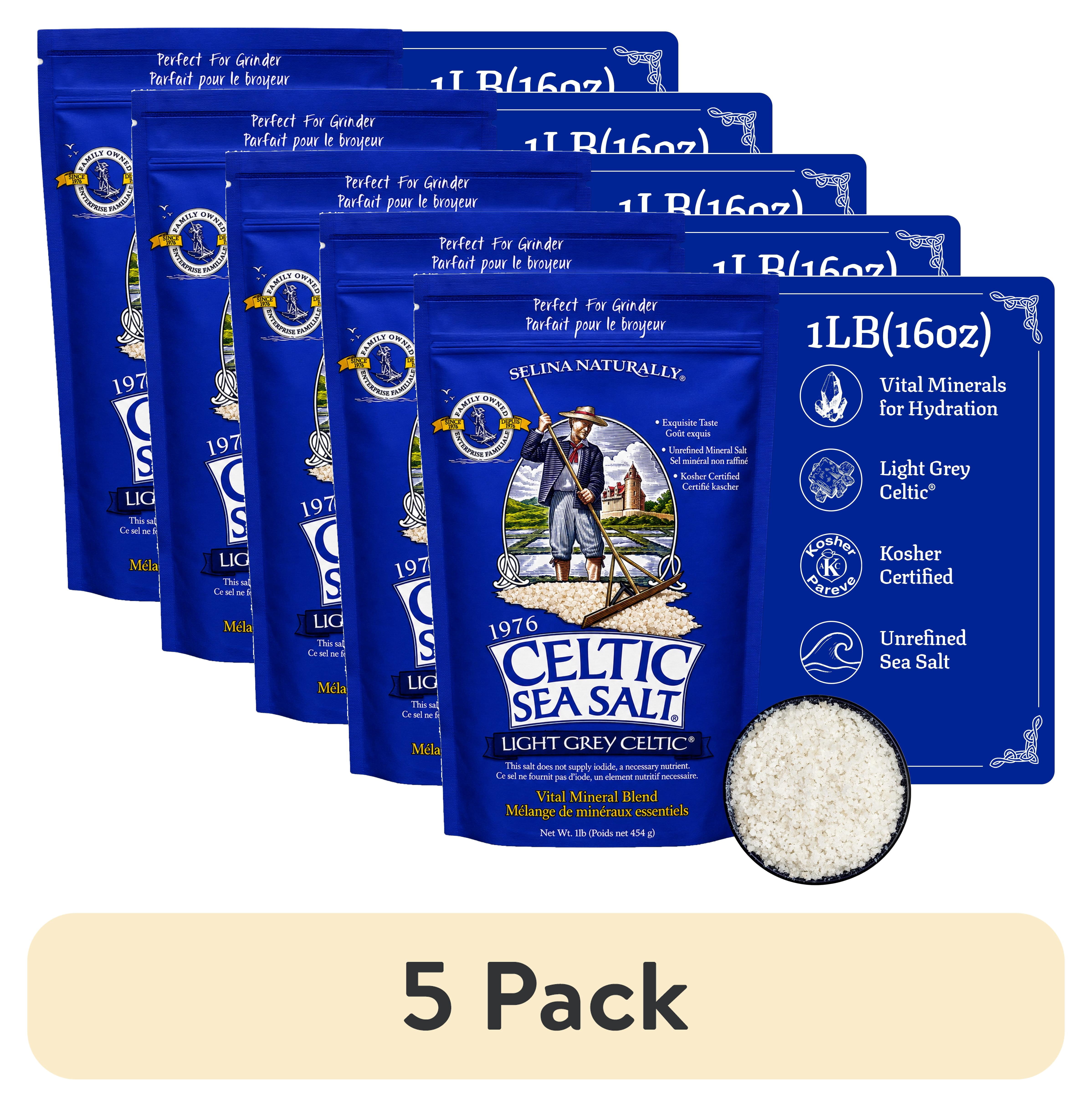 5 pack) Celtic Sea Salt Light Grey Sea Salt Resealable Bag Kosher