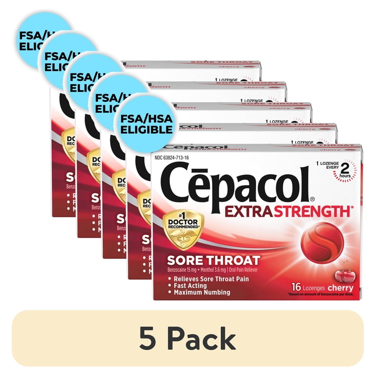 5 pack) Cepacol Maximum Strength Sore Throat Drop Lozenges, Cherry