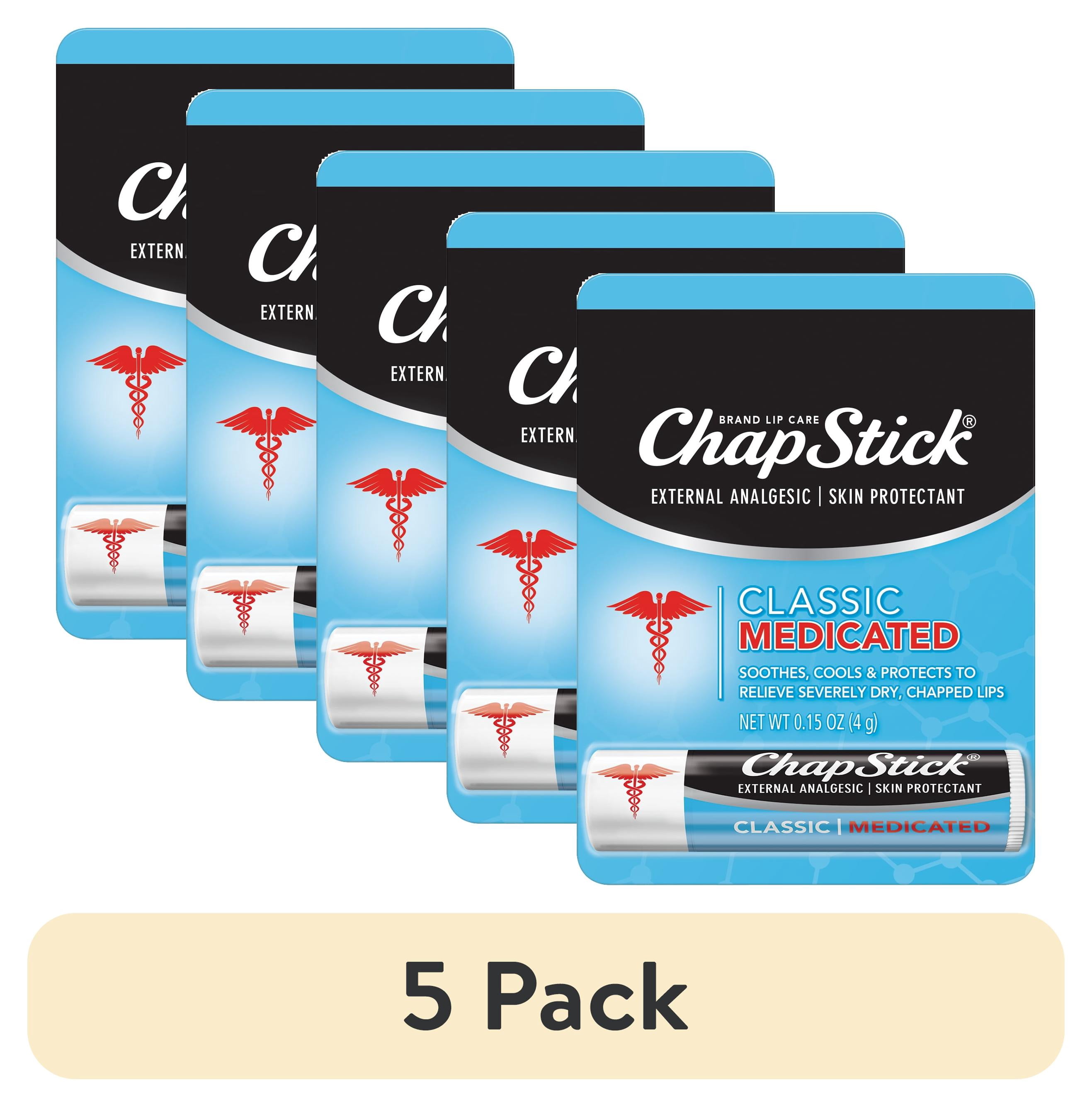 (5 pack) ChapStick Classic (Medicated Flavor, 0.15 Ounce) Lip Balm Tube, Skin Protectant, Lip Care, External Analgesic