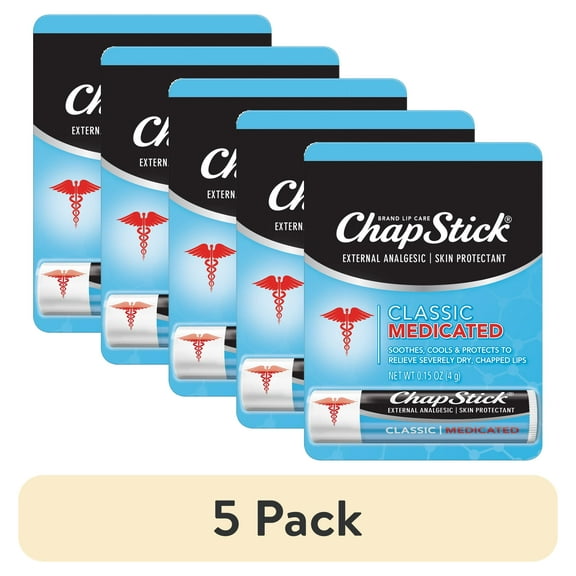 (5 pack) ChapStick Classic (Medicated Flavor, 0.15 Ounce) Lip Balm Tube, Skin Protectant, Lip Care, External Analgesic