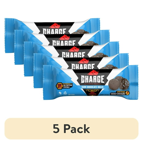 (5 pack) 3 Count, Charge Chocolate Dark Chocolate, Highly Caffeinated, Individually Wrapped Ball, 54mg of caffeine, 1.5 oz