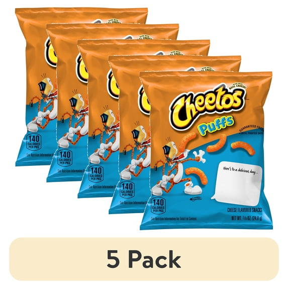 (5 pack) Cheetos Puffs Cheese Flavored Snack Chips, 0.875oz Bag