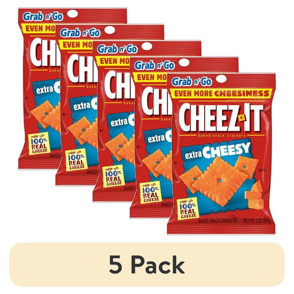 (5 pack) Cheez-It Extra Cheesy Cheese Crackers, Baked Snack Crackers, 3 oz