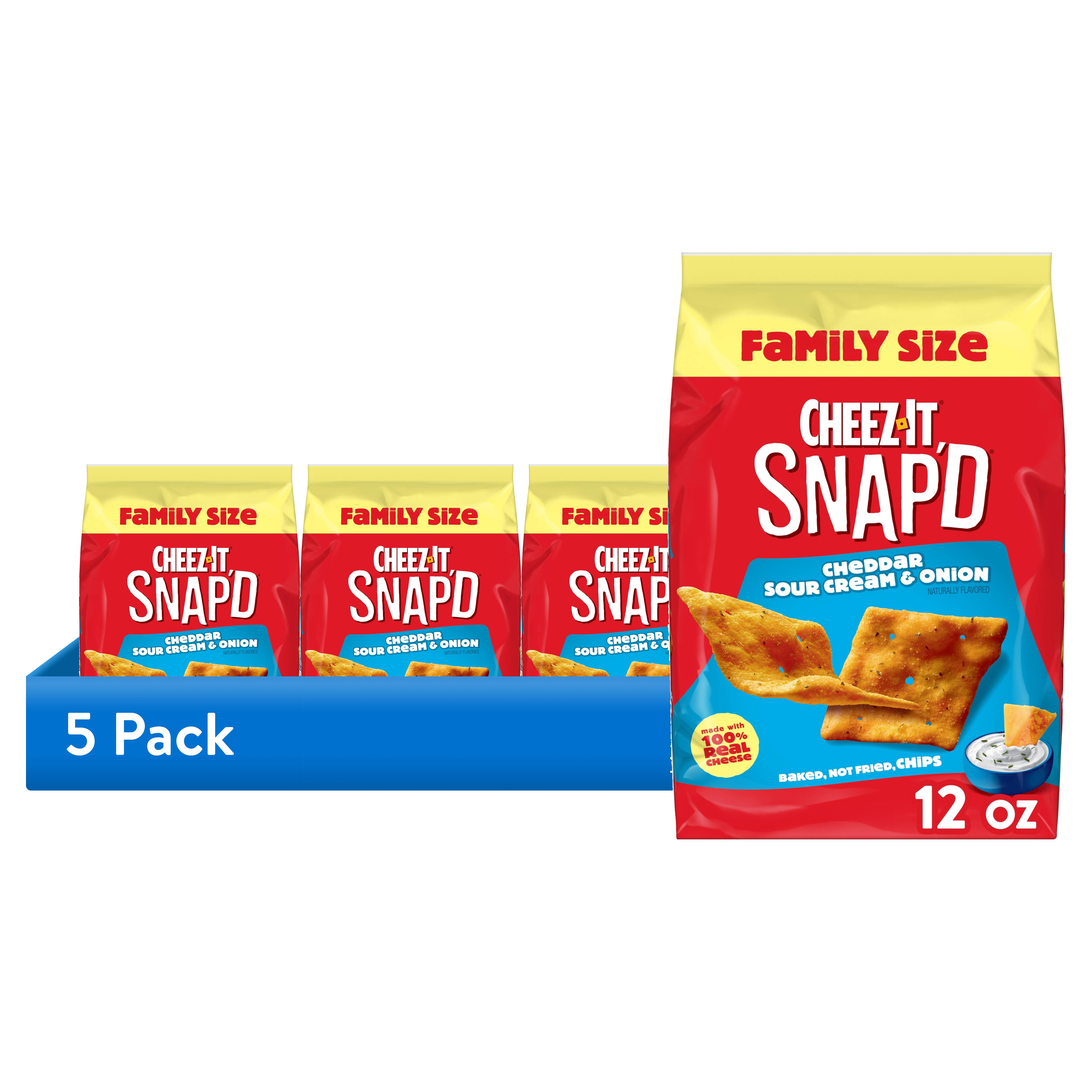 (5 pack) Cheez-It Snap'd Cheddar Sour Cream and Onion Cheesy Baked Chips, Lunch Snacks, 12 oz