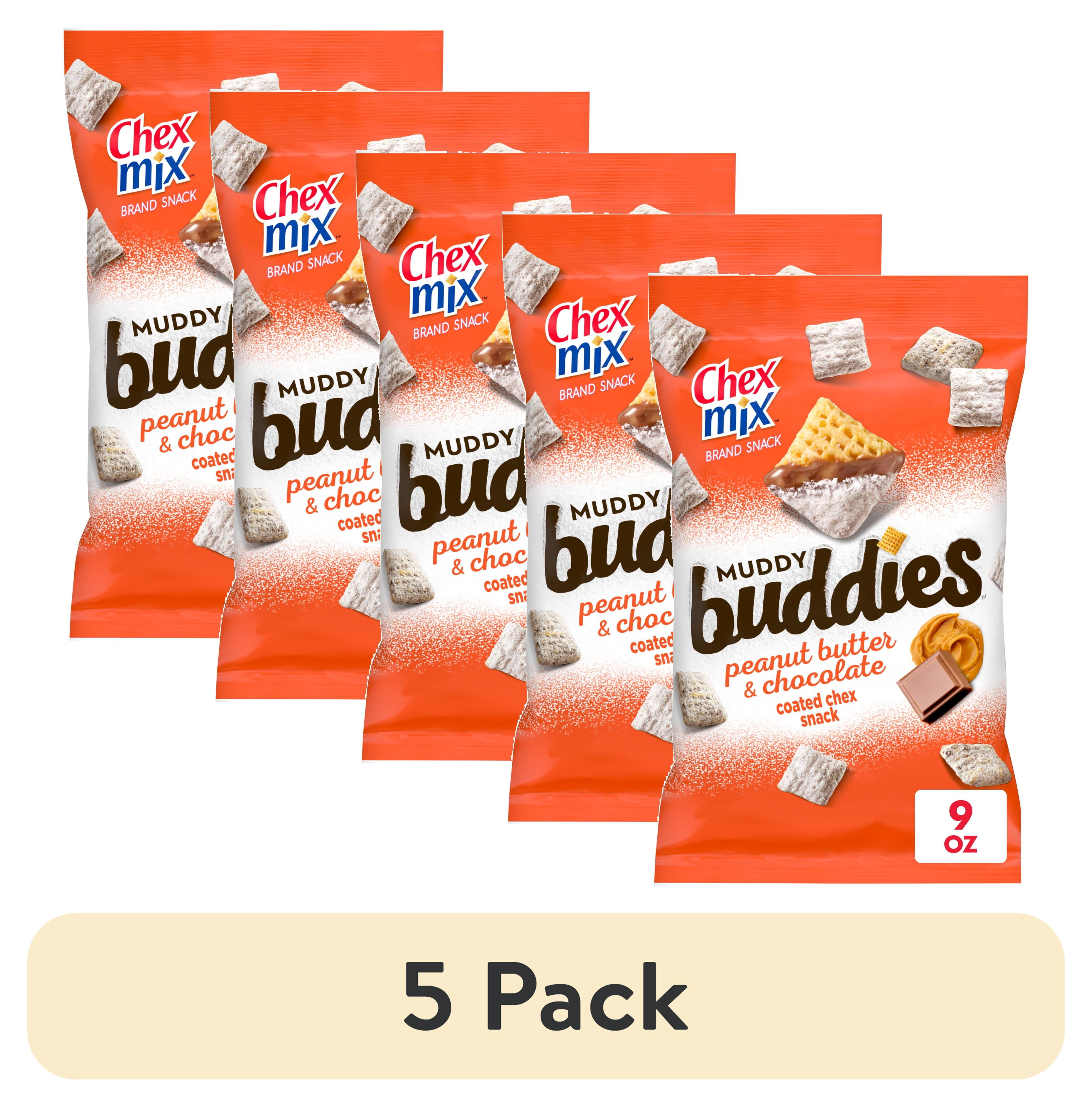 (5 pack) Chex Mix Muddy Buddies Peanut Butter and Chocolate Snack Mix, Snacks, 9 oz