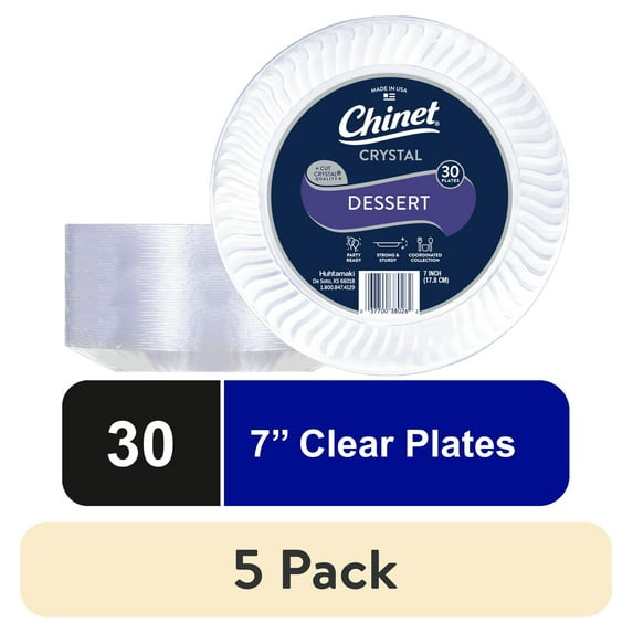 (5 pack) Chinet Crystal® Premium Plastic Dessert Plates, Clear, 7”, 30 Count