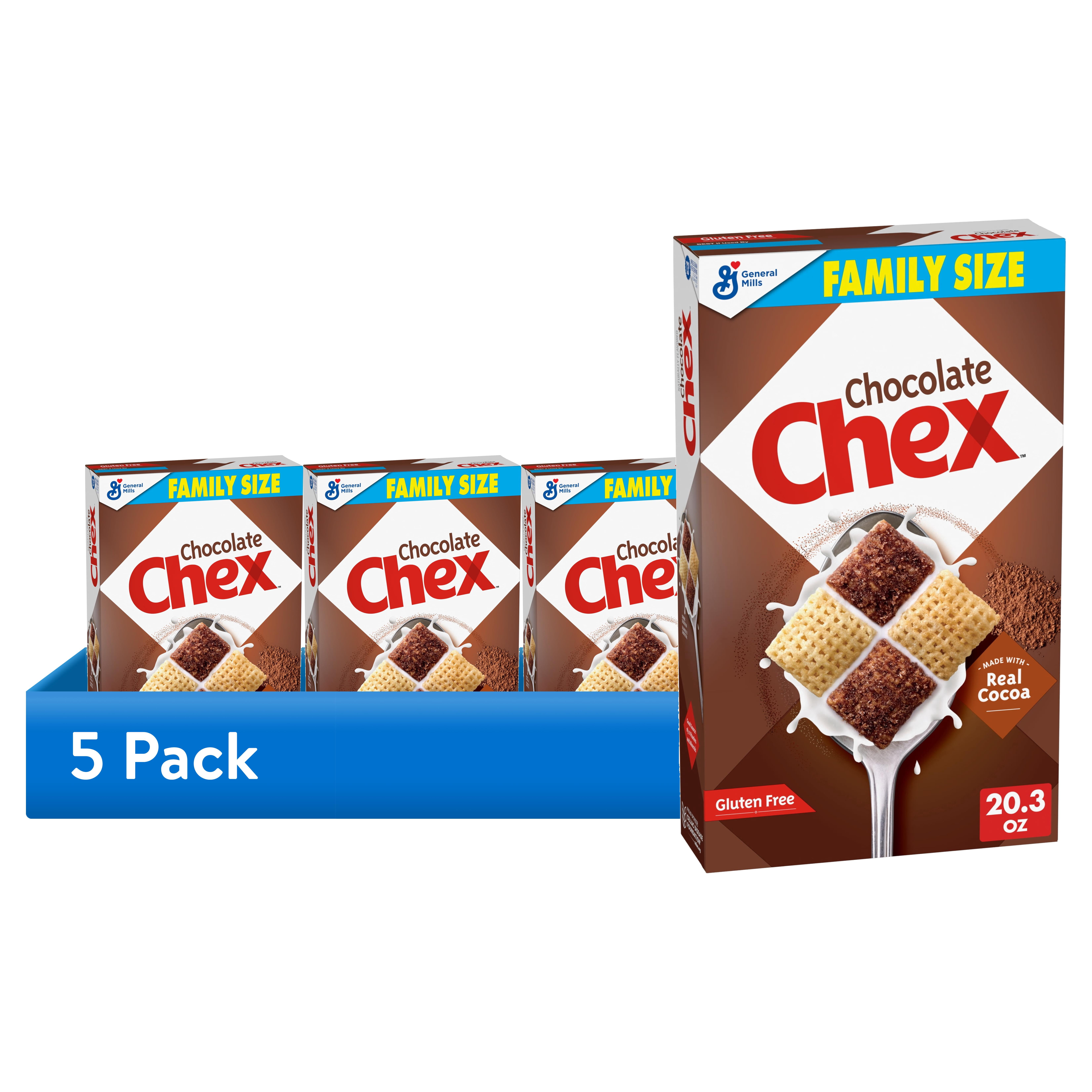 (5 pack) Chocolate Chex Cereal, Gluten Free Breakfast Cereal, Family Size, 20.3 oz