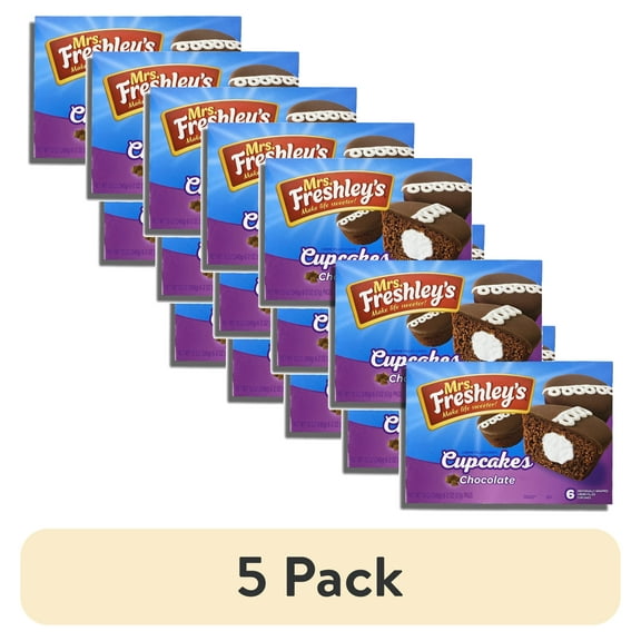 (5 pack) Mrs. Freshley's Chocolate Cream-Filled Iced Cupcakes, 6 Pack | 3 Boxes (18 Cupcakes Total)