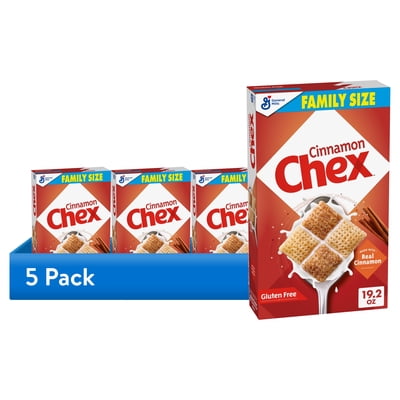 (5 pack) Cinnamon Chex Cereal, Gluten Free Breakfast Cereal, Family Size, 19.2 oz