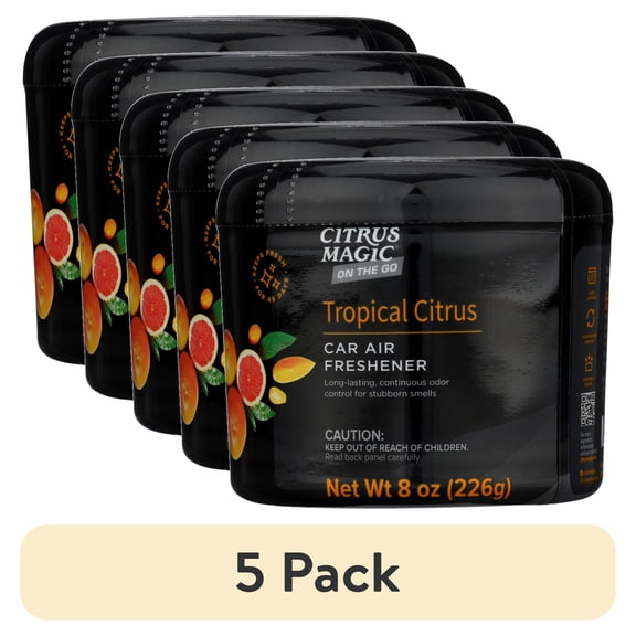 (5 pack) Citrus Magic Auto Solid Air Freshener, Tropical Citrus, 8 Ounce