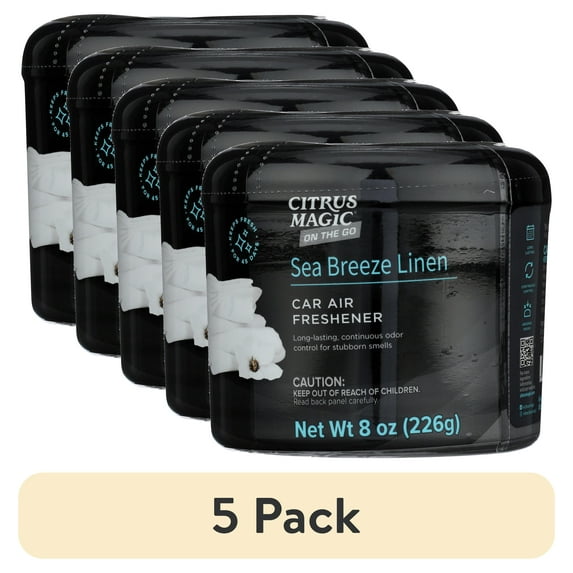 (5 pack) Citrus Magic On the Go Solid Air Freshener for Auto, Sea Breeze Linen, 8-Ounce
