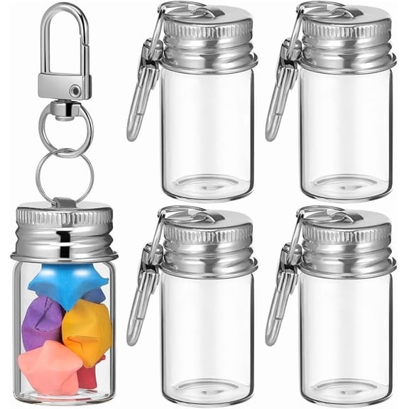 5-pack Clear Mini Glass Bottles Keychain 1.57X0.78X0.78 in Transparent Vial for Diy Wishing Drift Bottles Perfume Message Storage Bag and Key Charms