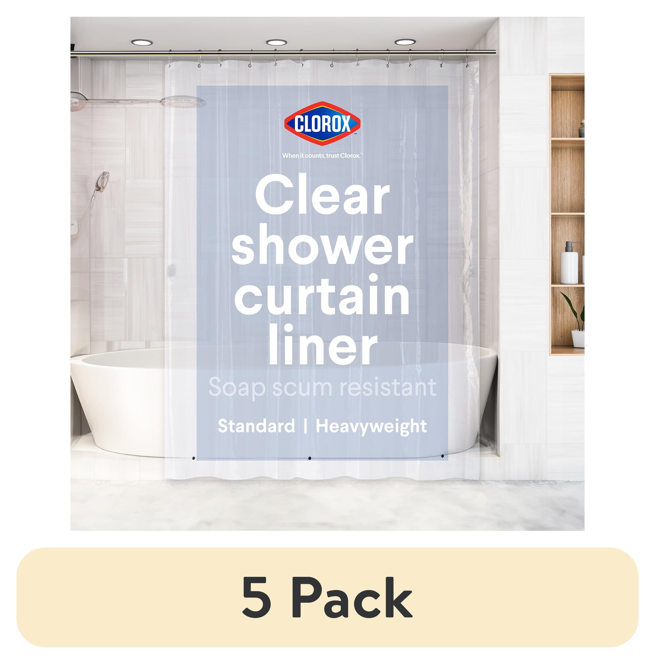 (5 pack) Clorox Shower Curtain Liner Heavyweight Waterproof PEVA with ...