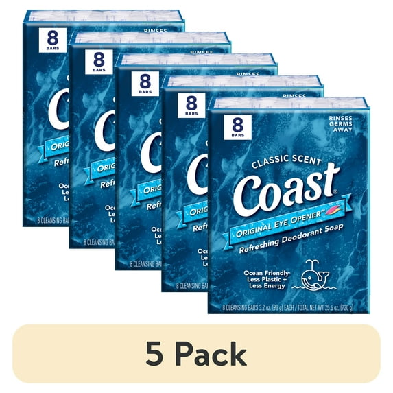 (5 pack) Coast Refreshing Deodorant Bar Soap, for All Skin Types, Classic Scent, 3.2 oz, 8 Bars