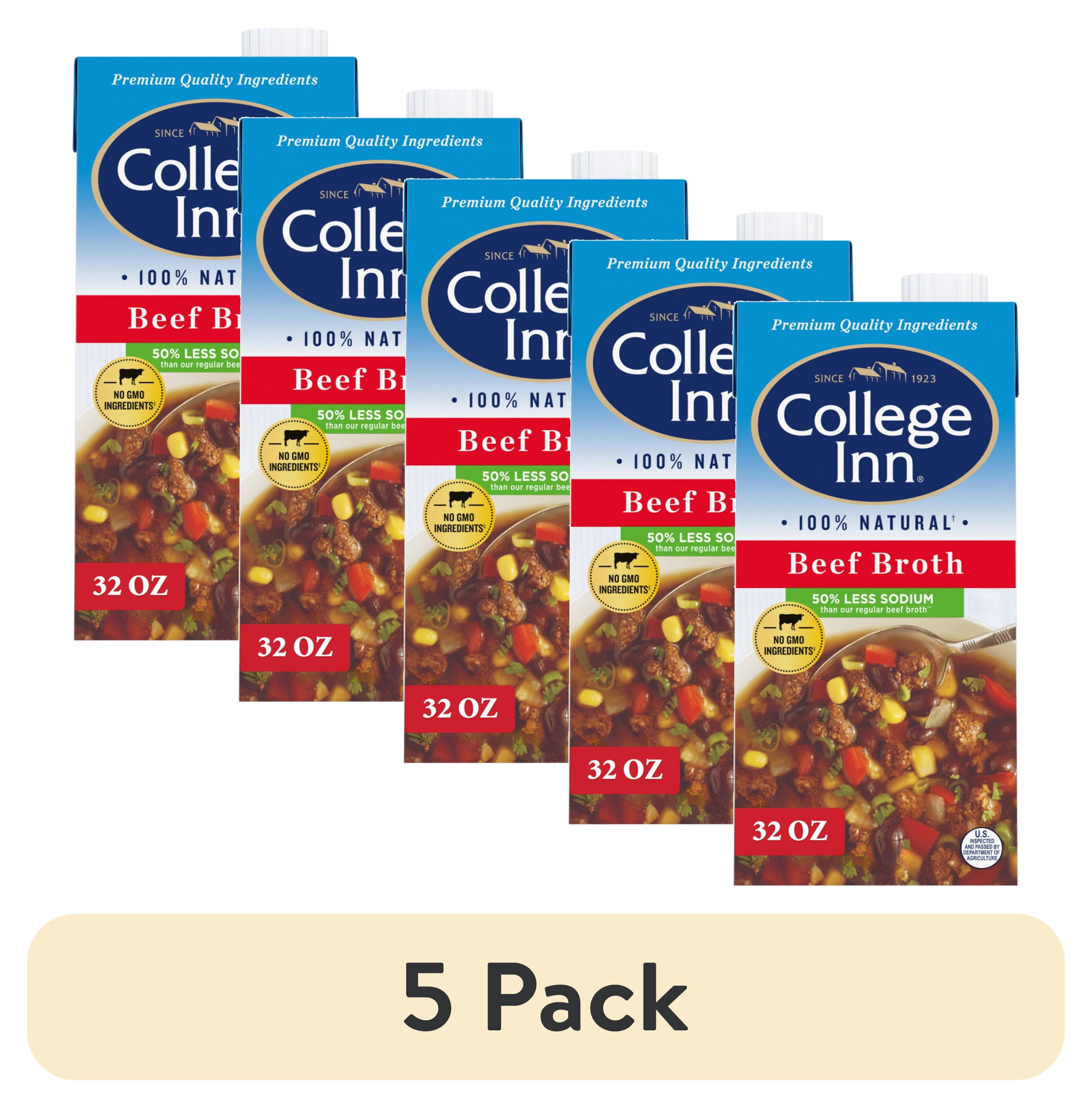 (5 pack) College Inn 50% Less Sodium Beef Broth, 32 oz Carton