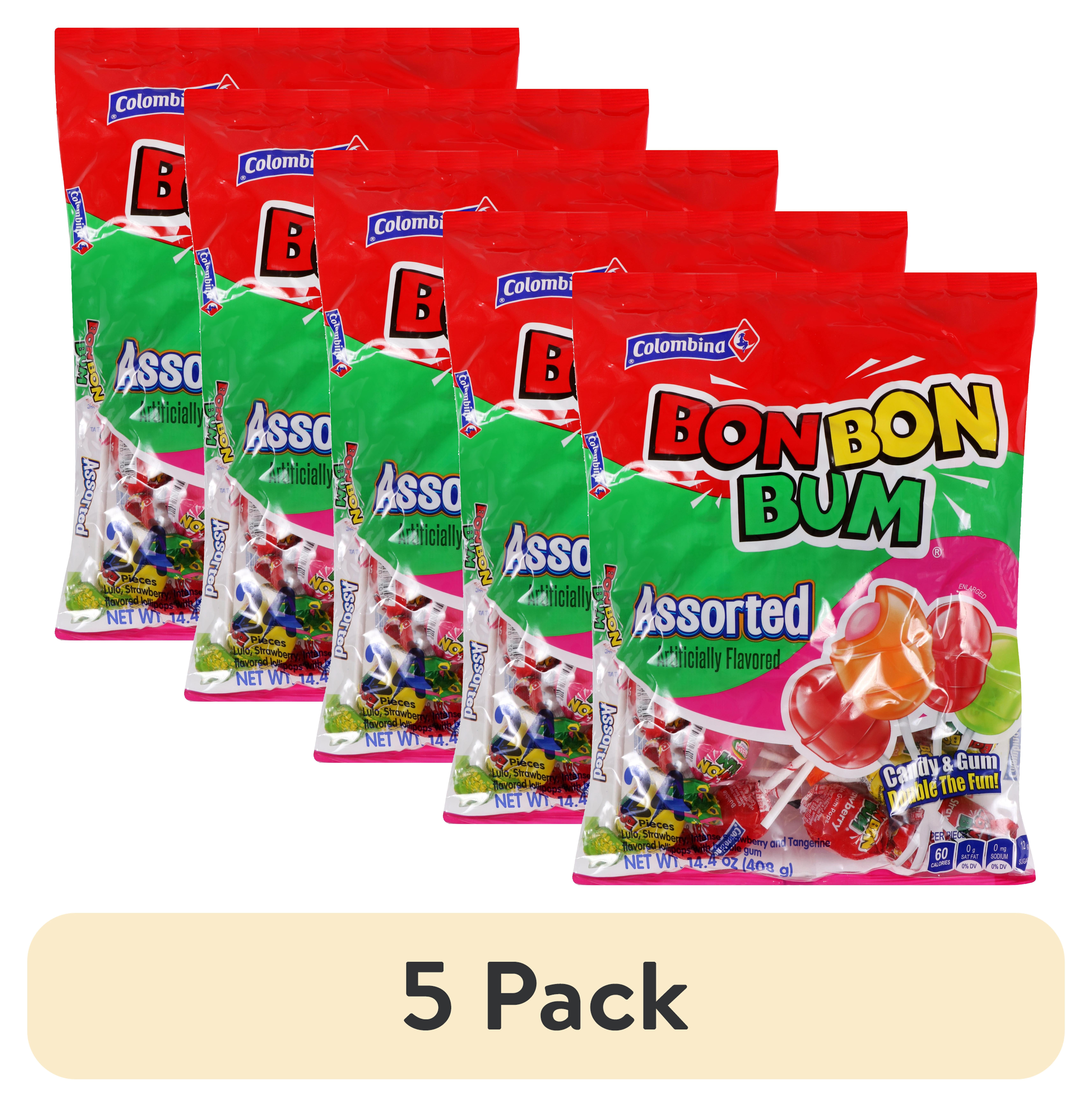 (5 pack) Colombina Bon Bon Bum Lollipops, Classic Assorted Flavor, 24 Count