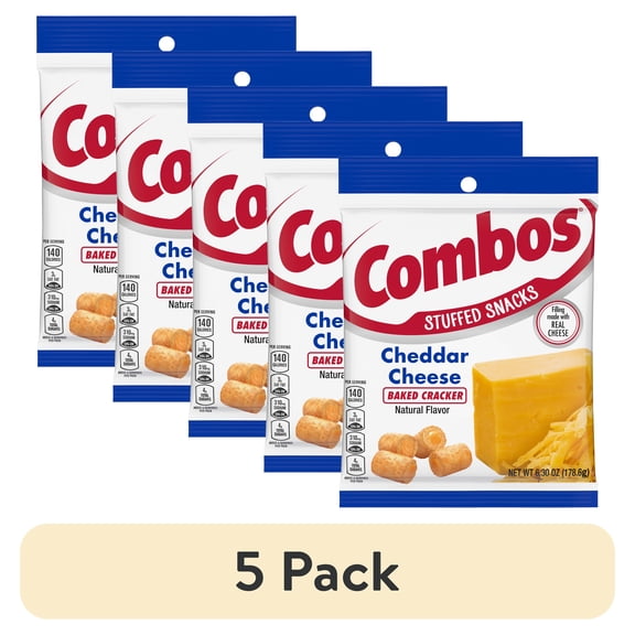 (5 pack) Combos Stuffed Snacks Cheddar Cheese Baked Cracker Snacks - 6.3 oz Bag