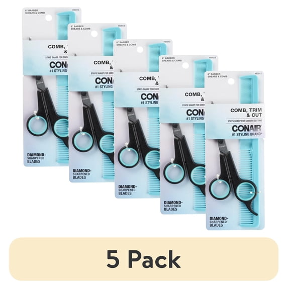 (5 pack) Conair Classic Diamond-Sharpened Shears & Barber Comb Grooming Kit, 2 Piece Set