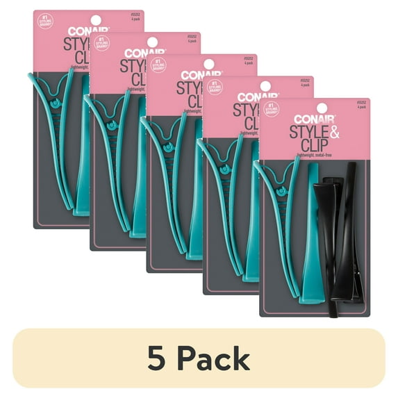(5 pack) Conair Style & Clip Metal Free Hair Styling Clips, Assorted Colors, 4-Pieces