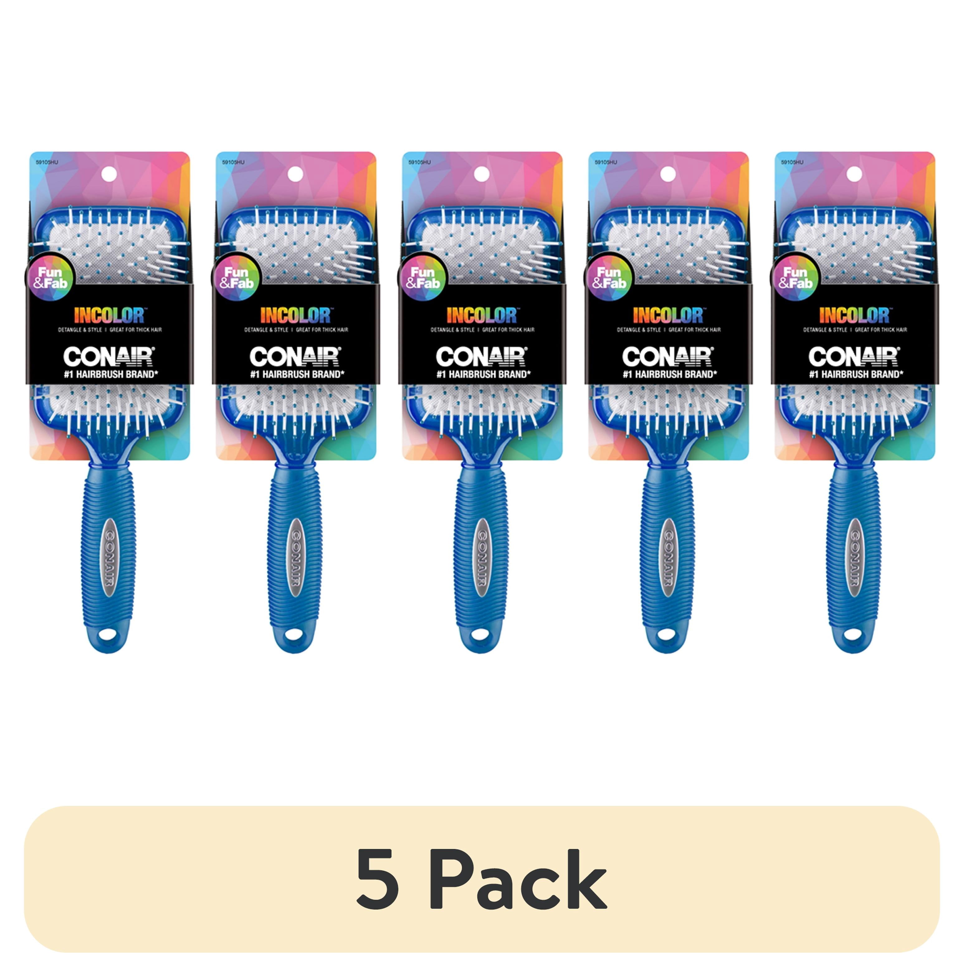 3 pack) Conair in Color Nylon Bristle Paddle Hairbrush, Colors
