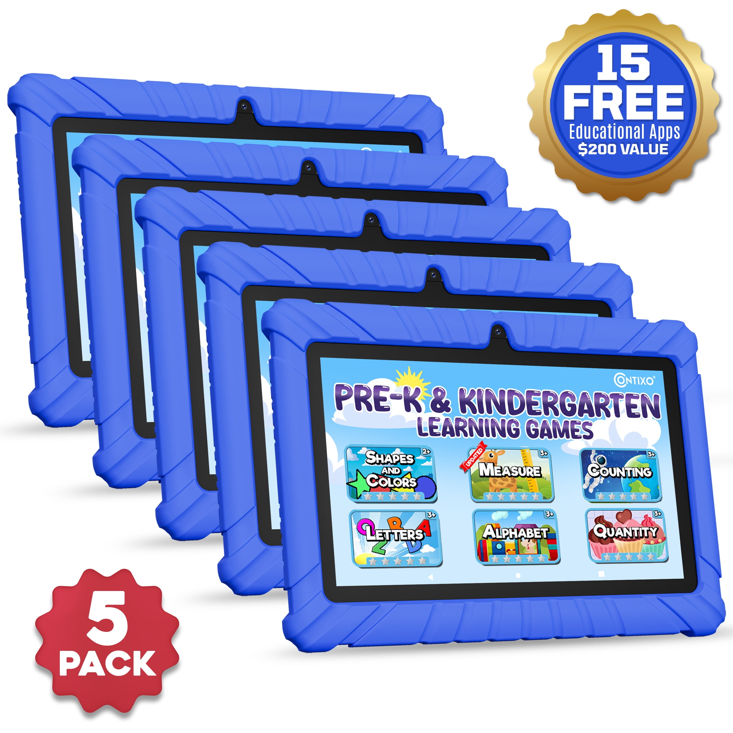 (5 pack) Contixo Kids Tablets 2025, Android Tablet for Kids with Parental Controls, 32GB Storage, 7", Dark Blue