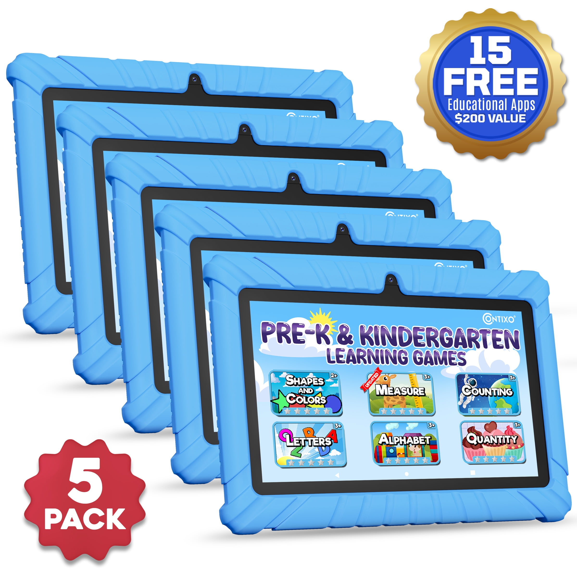 (5 pack) Contixo Kids Tablets 2025, Android Tablet for Kids with Parental Controls, 32GB Storage, 7", Blue