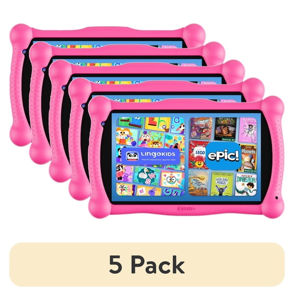 (5 pack) Contixo 7-Inch Kids Tablets Bundle, 32GB Educational Android Tablet with Headphones and Stylus, Pink