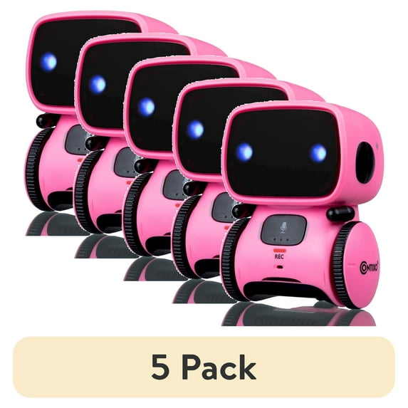 (5 pack) Contixo Kids Smart Robot Toy Mini Robot Talking Singing Dancing Interactive Voice Control Touch Sensor Speech Recognition Infant Toddler Children Robotics - R1 Pink