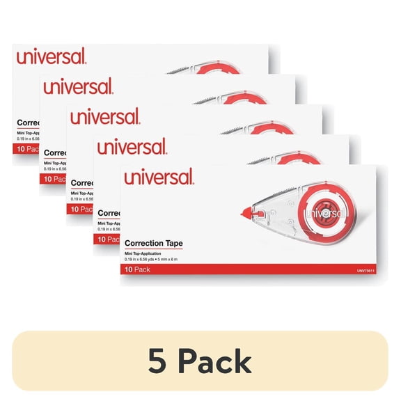 (5 pack) Universal Correction Tape, Mini Economy, Non-Refillable, 1/4" x 275", 10/Pack -UNV75611