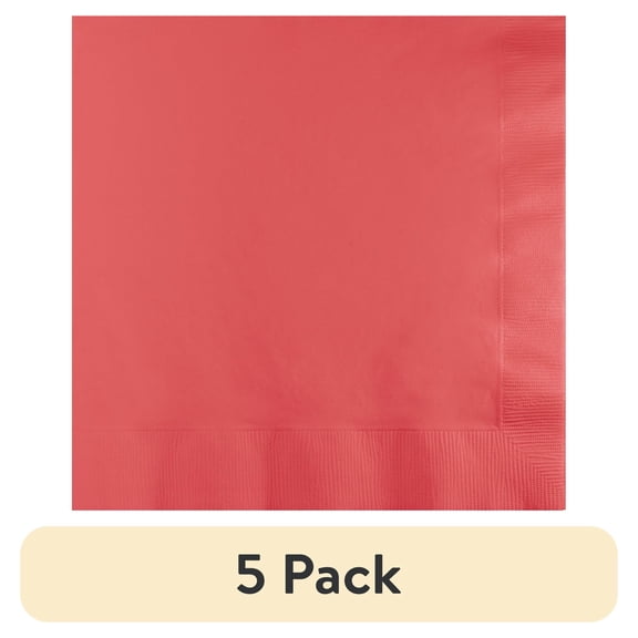 (5 pack) Creative Converting 663146B Coral Luncheon Napkin 2Ply,
